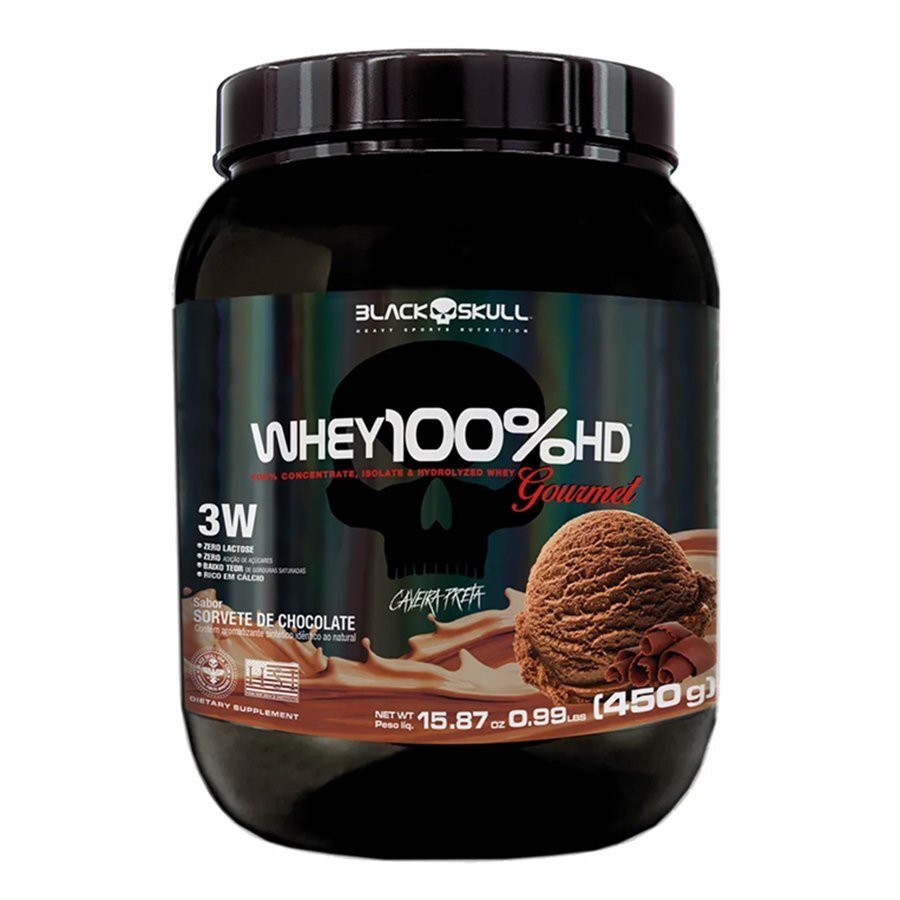 Whey Protein Black Skull 100% Hd Gourmet Sorvete De Chocolate 450g